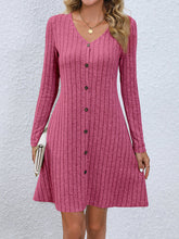 Fashion Button Waist Long Sleeve Dress